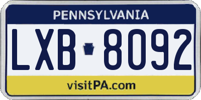 PA license plate LXB8092