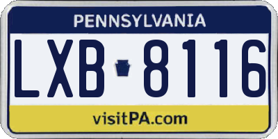 PA license plate LXB8116