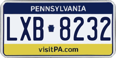 PA license plate LXB8232
