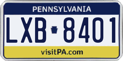 PA license plate LXB8401
