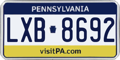PA license plate LXB8692