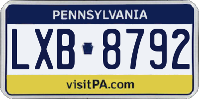 PA license plate LXB8792