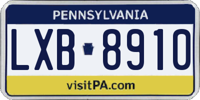 PA license plate LXB8910