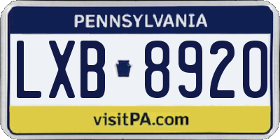 PA license plate LXB8920