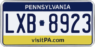 PA license plate LXB8923