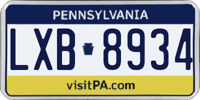 PA license plate LXB8934