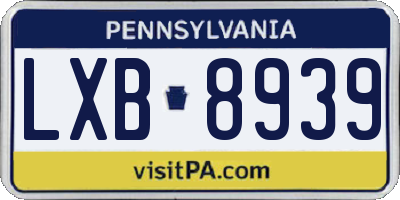 PA license plate LXB8939