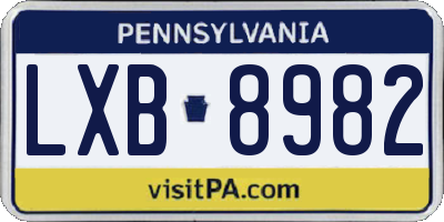 PA license plate LXB8982