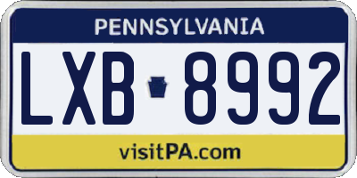 PA license plate LXB8992