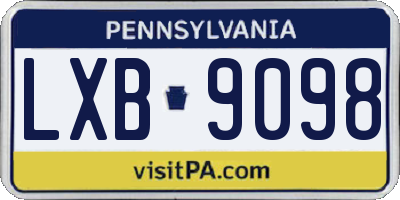 PA license plate LXB9098
