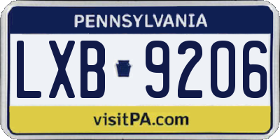PA license plate LXB9206