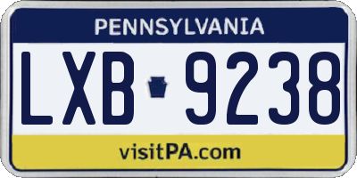 PA license plate LXB9238