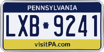 PA license plate LXB9241