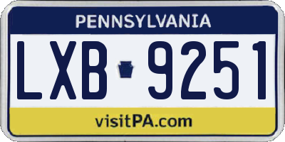 PA license plate LXB9251
