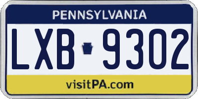 PA license plate LXB9302