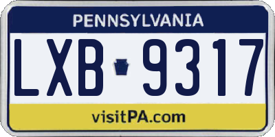 PA license plate LXB9317