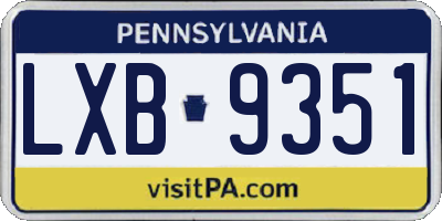 PA license plate LXB9351