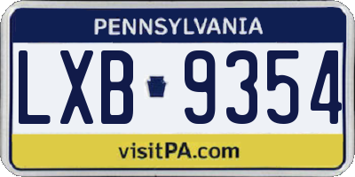PA license plate LXB9354