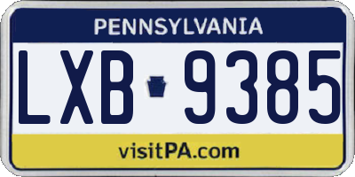 PA license plate LXB9385
