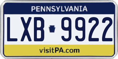 PA license plate LXB9922