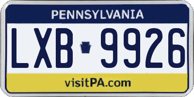 PA license plate LXB9926