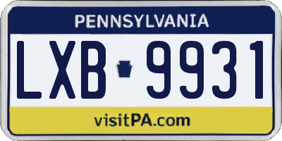 PA license plate LXB9931