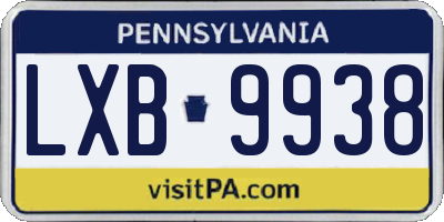 PA license plate LXB9938