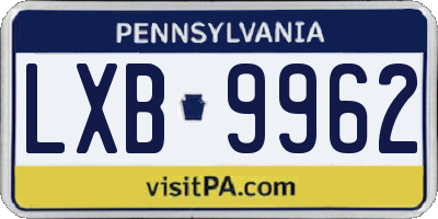 PA license plate LXB9962