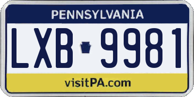 PA license plate LXB9981