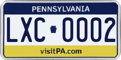 PA license plate LXC0002