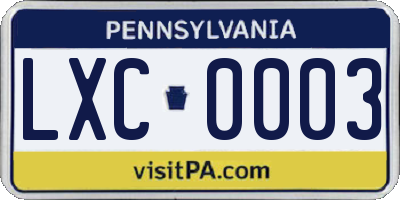 PA license plate LXC0003