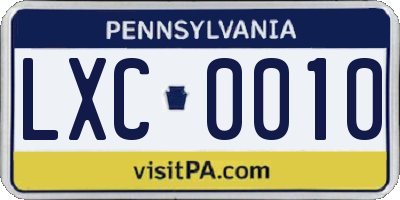PA license plate LXC0010