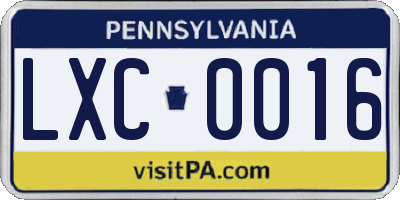 PA license plate LXC0016