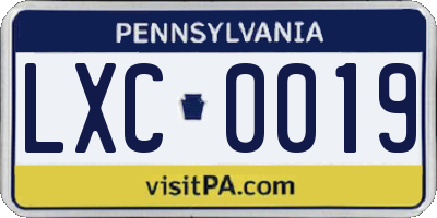 PA license plate LXC0019