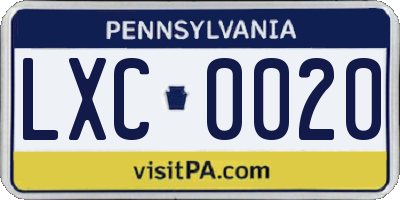 PA license plate LXC0020