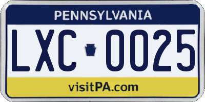 PA license plate LXC0025
