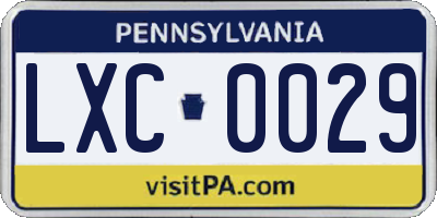 PA license plate LXC0029