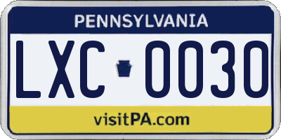 PA license plate LXC0030