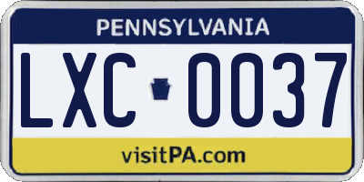 PA license plate LXC0037