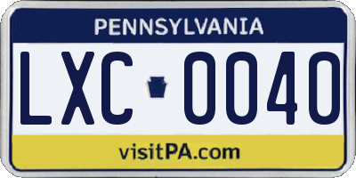PA license plate LXC0040
