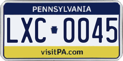 PA license plate LXC0045