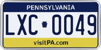 PA license plate LXC0049