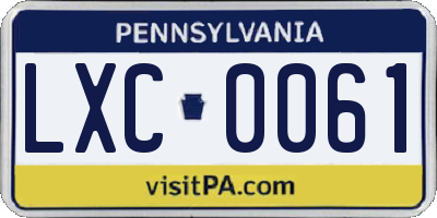 PA license plate LXC0061