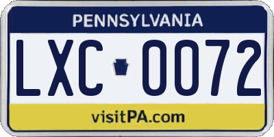 PA license plate LXC0072