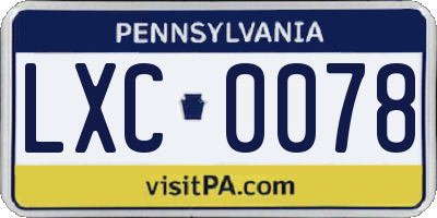 PA license plate LXC0078