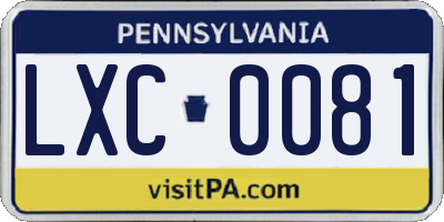 PA license plate LXC0081