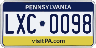 PA license plate LXC0098