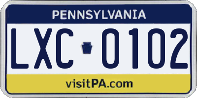 PA license plate LXC0102