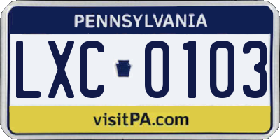 PA license plate LXC0103