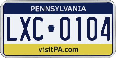 PA license plate LXC0104